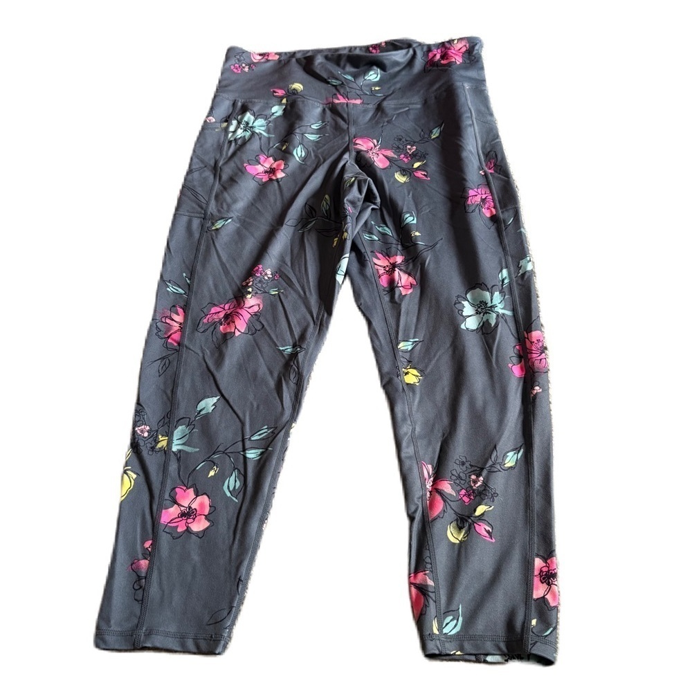 Ideology Floral Print High Waist Side Pocket Leggings Gray Xl Pink Blue Yellow